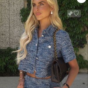 Maje Blue Tweed Skort Set